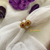 Premium AD Stone Toe Rings -Floral -Red -G7605